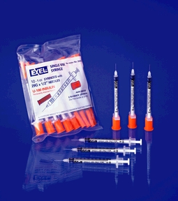 Syringe 1/2cc Insulin with Needle Comfort Point™ Lo-Dose 0.5 mL 28 Gauge 1/2 Inch Attached Needle Without Safety (100/BX 5BX/CS) by Exel Corporation  ID 26026